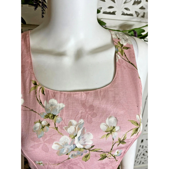 90s Y2K Women’s Preppy Pink Floral Silk Sleeveless Fit Flare Dress Size Small - Picture 4 of 12